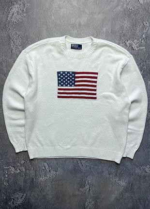 90x vintage винтажный свитер polo ralph lauren usa flag поло ральф лаурен big logo size xl размер хл