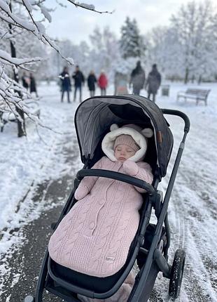 В'язаний утеплений дитячий конверт baby mio (ніжно-рожевий)