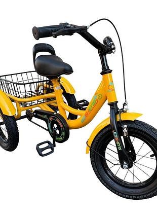 Детский трехколесный велосипед gosheng sunny trike"желтый" 12 надувные колеса, ручной тормоз, корзина