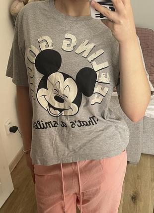 Сіра футболка оверсайз міккі маус disney