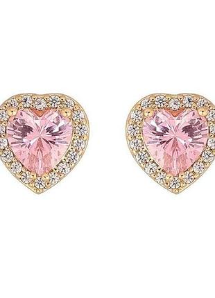 Серьги пусеты позолота 14k розовые кристалльные сердца (311576) тм xuping