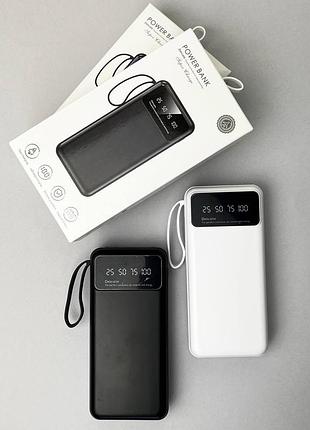 Power bank super з кабелем usb+micro+type-c+lightning (20000mah) білий