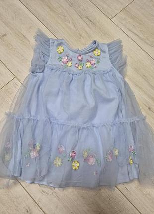 Нарядное детское платье нежного голубого цвета из фатина matalan, 86-92