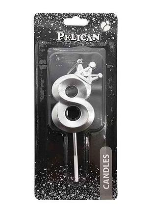 Свеча-цифра 8 6см серебро 3d с короной арт.863118 тм pelican