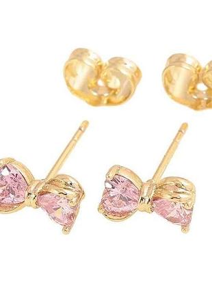 Сережки пусети позолота 14k рожеві кришталеві банти (311582) тм xuping