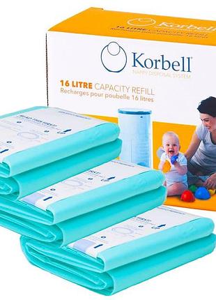 Запасний блок korbell для підгузників 3 пакунки 16 пакетів вкладиші для корзини 16 л 3 пакунки