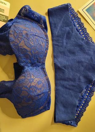 Комплект білизни жіночий tezenis, синій, з мереживом