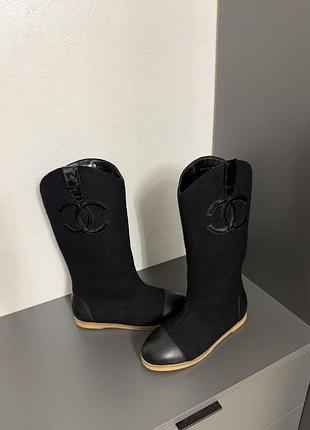 Теплі натуральні чоботи валенки chanel сапоги