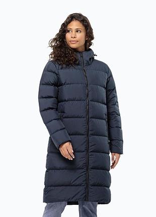 Пуховик жіночий зимовий подовжений темно-синій jack wolfskin