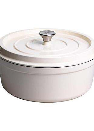Кокотница чугунная эмалированная yiwu 7,5 л диаметр 32 см бежевая (hp-flg-7 white)