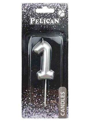Свічка для торта pelican " " срібло 6см