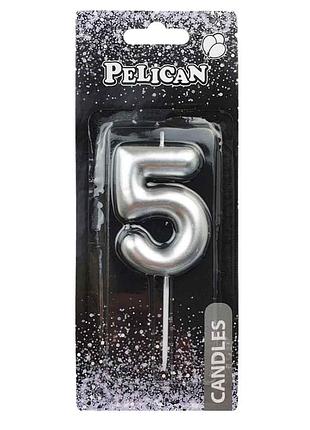 Свічка для торта pelican " " срібло 6см