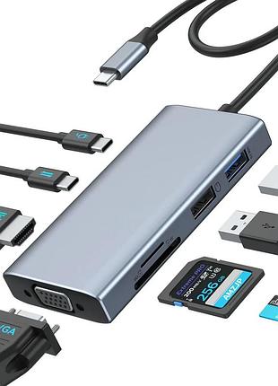 Многофункциональная док-стация 8 в 1 amzjp usb-c hub концентратор с hdmi, картридер sd и tf карт