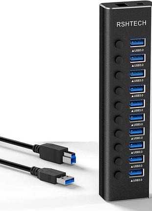 Usb-хаб rshtech usb 3.0 hub rsh-a10 алюминиевый 10-портовый usb 3.0 концентратор с адаптером питания
