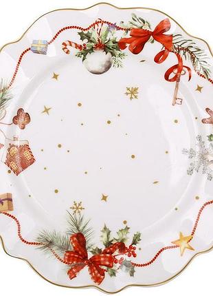 Новогодняя фарфоровая тарелка "christmas ribbon гирлянда" ø21см