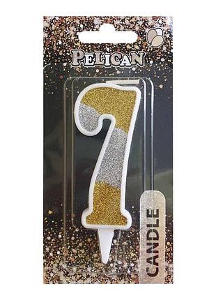 Свеча для торта цифра "срибно- золота 7см, tm pelican