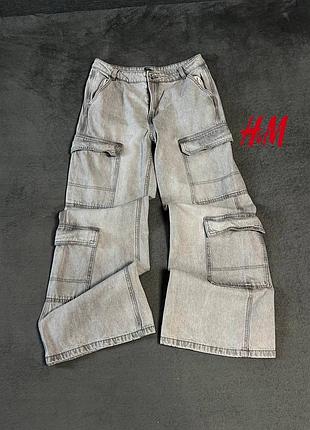 (eur 38) (s-m) h&m джинсы-карго женские широкие серые hm