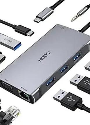 Многопортовый адаптер usb c multi-port hub хаб 9 в 1, док-станция, type-c адаптер
