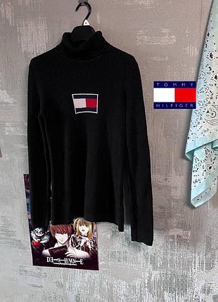 (l) tommy hilfiger гольф черный женский свитер водолазка в рубчик