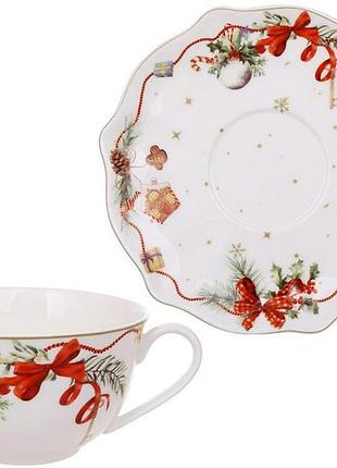 Чайный фарфоровой набор "christmas ribbon" 2 чашки 250 мл с блюдцами