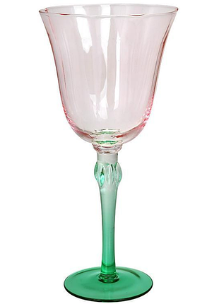 Набор 6 стеклянных бокалов для вина "flower glass" 400мл розовый с зеленым