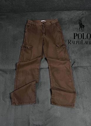 (s-m) polo ralph lauren брюки-карго широкие коричневые