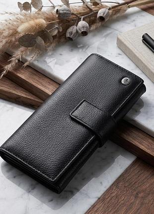 Жіночий шкіряний гаманець для карток купюр та монет st leather 22548 чорний