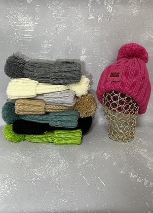 Шапка малиновая с бубоном ugg 3