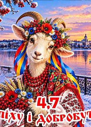 Магніт коза символ 2027 рік кози es4,7 новорічний подарунок магніти з побажаннями 6,5х6,5см успіху і добробуту