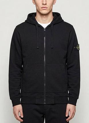 Кофта чоловіча stone island на блискавці з капюшоном, чорна