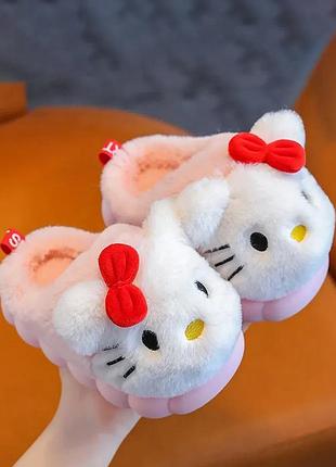 Пухнасті капці hello kitty рожеві, теплі домашні без задника, 33 розмір (10755) 33