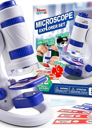 Детский микроскоп 2 в 1 klever kits kidlab microscope kit портативный микроскоп для детей, 60-180-кратное увеличение