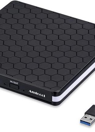 Внешний dvd/cd привод usb 3.0 type-c amicool bt686 портативный оптический дисковод для ноутбуков и пк