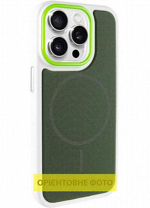 Чехол pc textile hybrid with magnetic fit для apple iphone 15 pro (6.1") white / green
