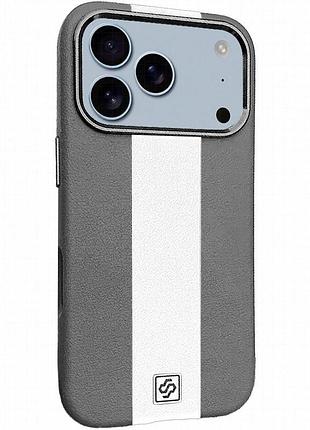 Кожаный чехол rally with magnetic fit для apple iphone 17 pro max (6.9") grey / white