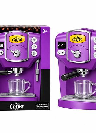 Кавомашина дитяча рожкова toy coffee maker фіолетова, іграшкова кавоварка на батарейках з чашкою та тримачем