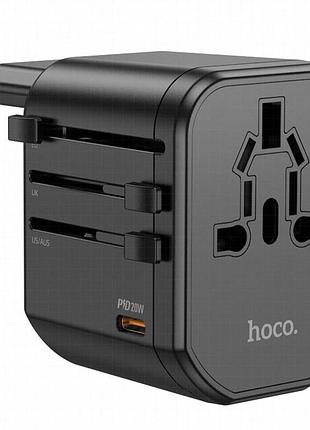 Сетевой универсальный переходник hoco ac15 walker pd20w+qc3.0 (2usb-a/1c) (eu) black