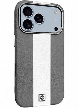 Кожаный чехол rally with magnetic fit для apple iphone 17 pro (6.3") grey / white