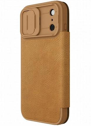 Кожаный чехол-книжка nillkin qin pro camshield для apple iphone 17 pro / 18 pro (6.3") brown