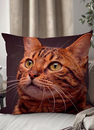 Декоративная подушка с котом породы «тойгер» wonkey, 45×45 см, плюш, двусторонний фотопринт — 1350645