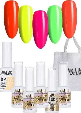 Комплект з 8 товарів: 5x гібридний лак для нігтів allelac 5г skittle nails + базовий покрив топ і сумка на плече