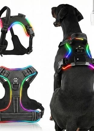 Світловідбивні нашийники для собак з led міцні не стискатимі легкі витривали з ручкою
