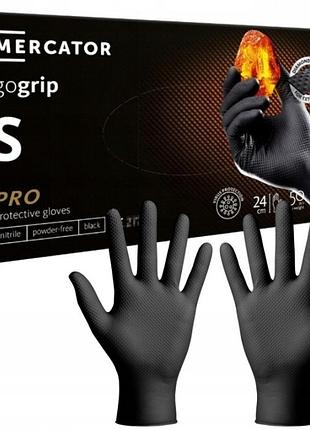 Набір з 3 штук рукавички mercator gogrip nitrylowe black захисні чорні 50 шт. розмір s