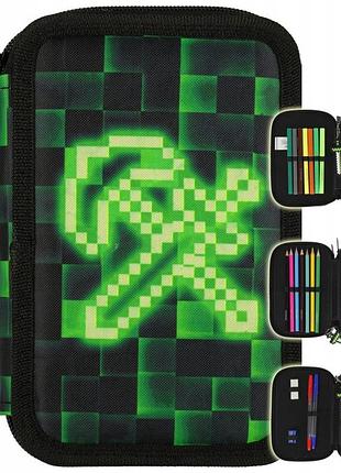 Пенал шкільний трьохсекційний з наповненням для хлопчика pixel