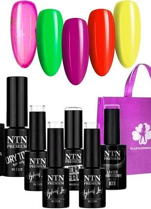 Набір з 8 продуктів 5x гібридний лак ntn 5g skittle nails + база топ та сумка набір на літо