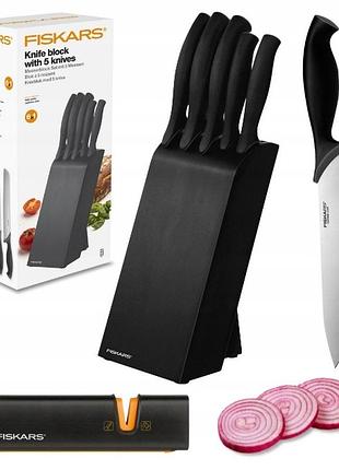 Набір з 5 ножів fiskars control 1073023 у чорному блоку + точильня edge