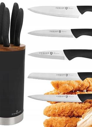 Комплект з 5 ножів у стенді кухонні ножі комплект гострі zwieger rocca premium