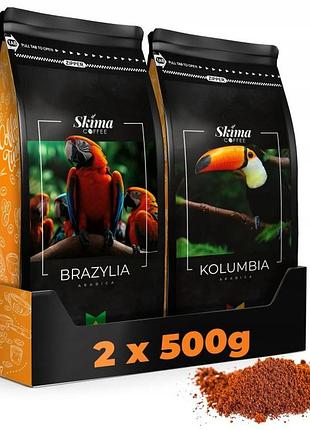 Набір з 2 штук кава мелена 100% arabica 500г x2 brazylia / kolumbia 1кг свіжа + подарунок