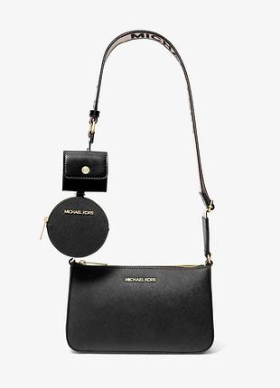 Сумка кросс-боди женская michael kors jet set saffiano leather crossbody bag with case black 35s3gtvc5t чёрная