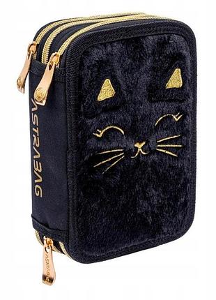 Пенал astrabag fluffy kitty чорний потрійний з наповненням